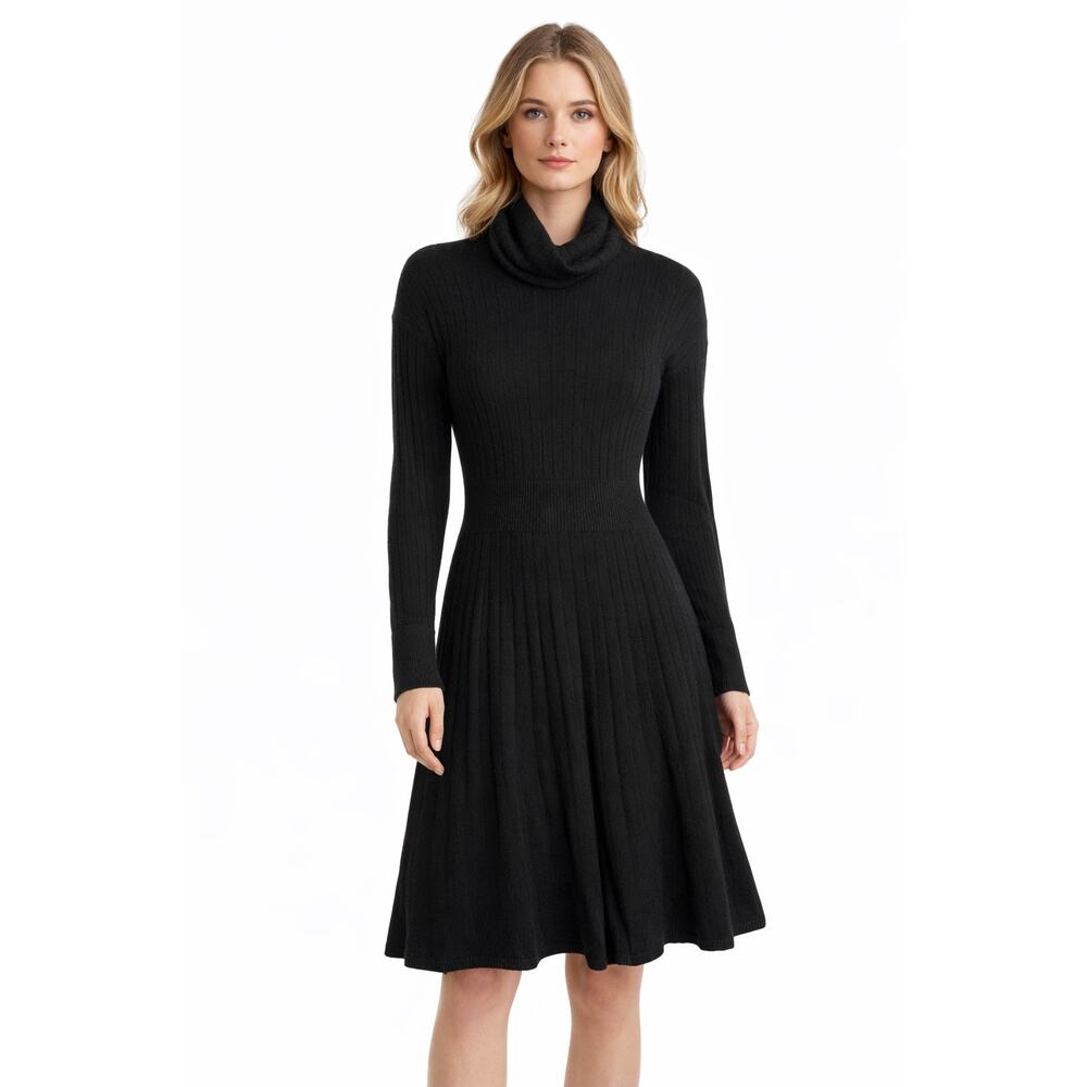 Y2K Agnona Black Cashmere Sweater Dress IT 44 Italy Ribbed Knit Luxury Small